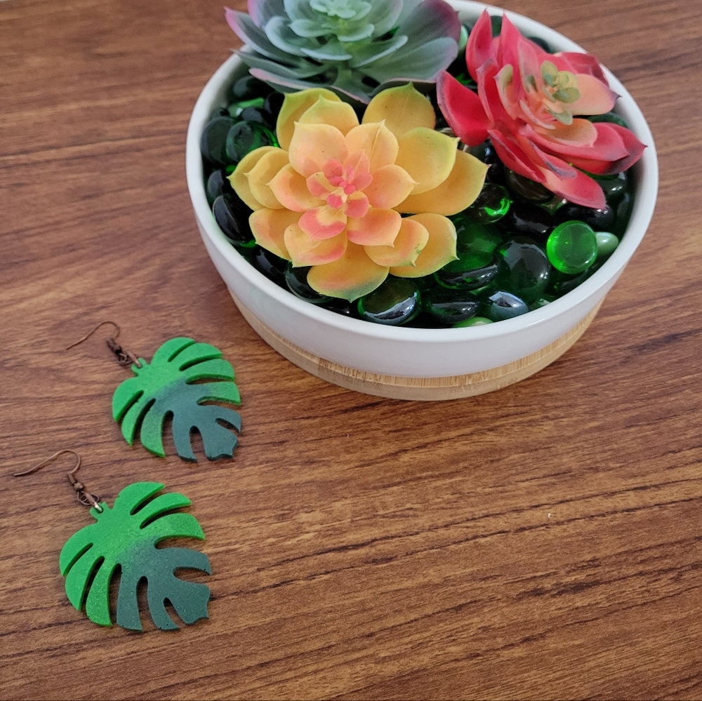 Resin Green Leaf Earrings